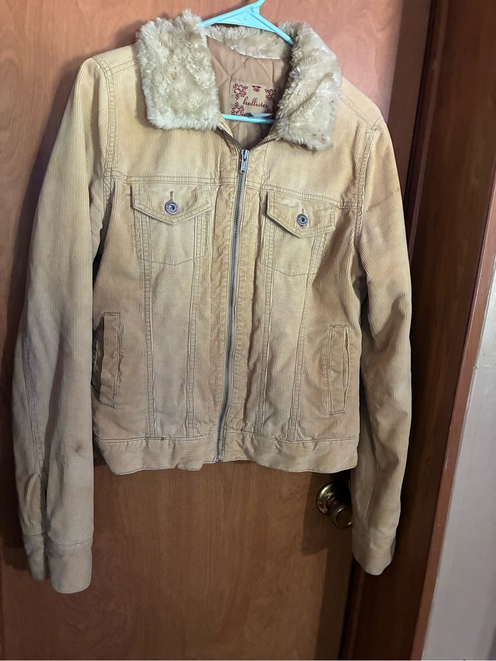 Corduroy Faux-Fur Collar Jacket - Tan